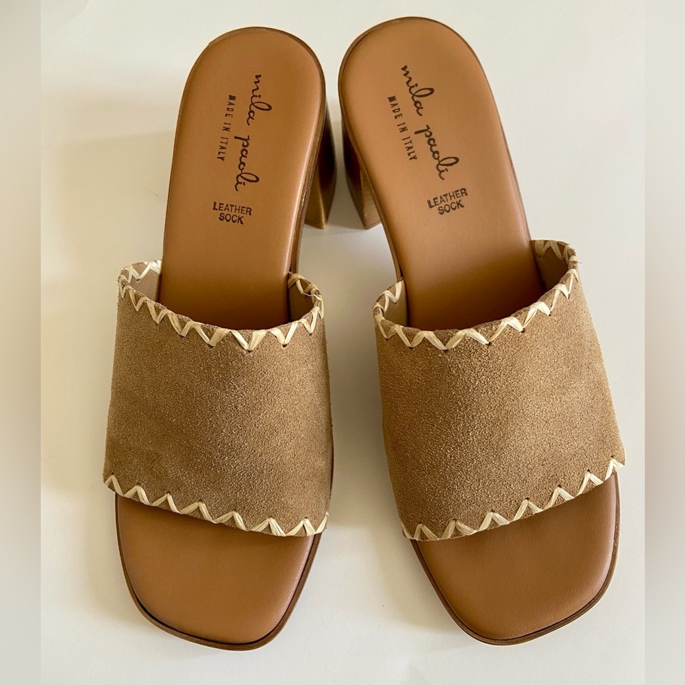 Neutral brown slide sandals mules